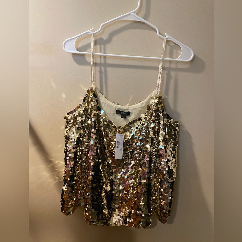 J Crew Collection Gold Sequin Camisole Tank Top L Large NWT